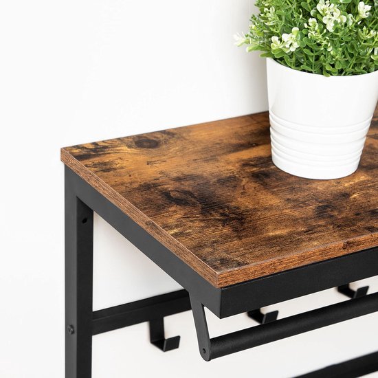 Unyqoos® Wandgemonteerde Kapstok met Plank en 10 Haken voor Diverse Ruimtes 80x30x42 cm