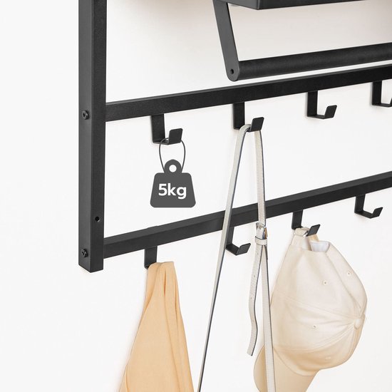 Unyqoos® Wandgemonteerde Kapstok met Plank en 10 Haken voor Diverse Ruimtes 80x30x42 cm