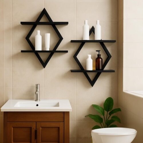 550x550-29193.jpg Unyqoos® Set van twee zwarte houten wandrekken in diamantvorm voor stijlvolle opbergruimte