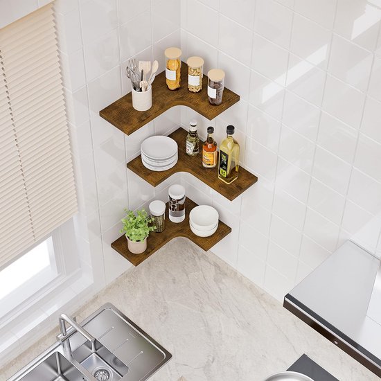 Unyqoos® L-vormige houten wandplank set van 3 voor veelzijdig gebruik in huis