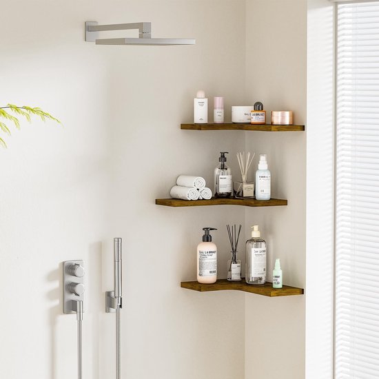 Unyqoos® L-vormige houten wandplank set van 3 voor veelzijdig gebruik in huis