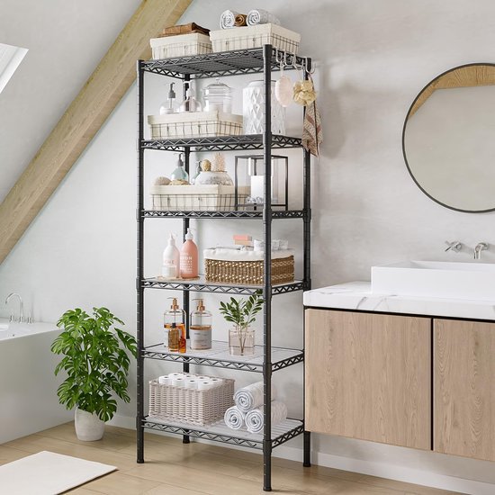 550x550-29235.jpg Unyqoos® Ruim en verstelbaar metalen opbergrek met 6 planken voor elke ruimte