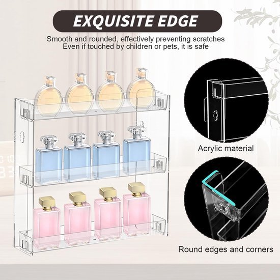 Unyqoos® Transparant acryl wandrek zonder boren voor efficiënte opbergruimte