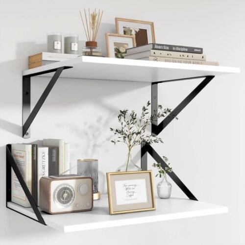 550x550-29313.jpg Unyqoos® Set van twee witte wandplanken met metalen beugels voor elke kamer