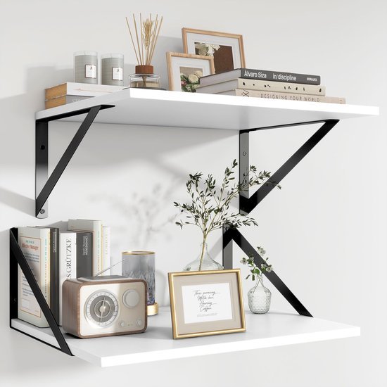 550x550-29313.jpg Unyqoos® Set van twee witte wandplanken met metalen beugels voor elke kamer