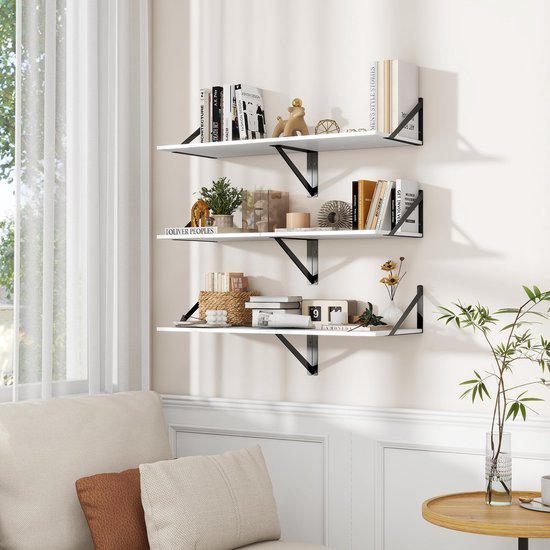 550x550-29316.jpg Unyqoos® Set van twee witte wandplanken met metalen beugels voor elke kamer