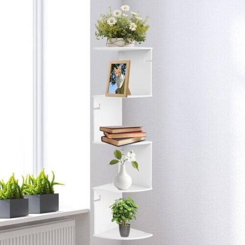 Unyqoos® Wit hoekrek met vijf niveaus voor stijlvolle wandmontage en decoratie