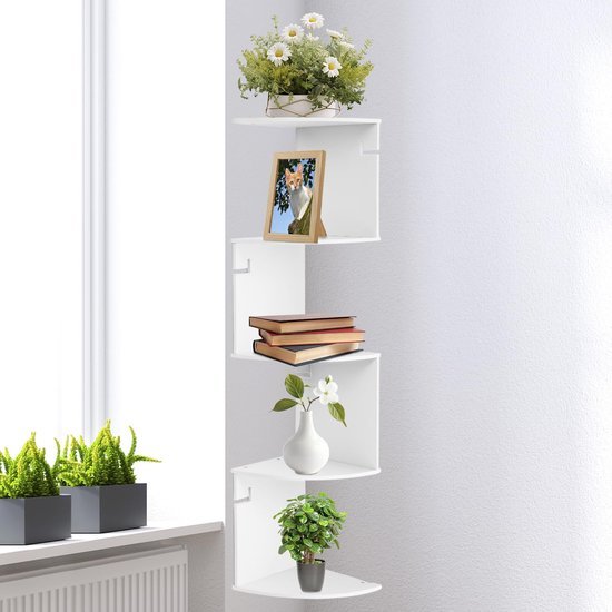 550x550-29318.jpg Unyqoos® Wit hoekrek met vijf niveaus voor stijlvolle wandmontage en decoratie