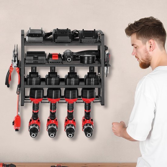 550x550-29389.jpg Unyqoos® Wandgemonteerd opbergrek met boor- en gereedschapshouders voor garage en werkplaats