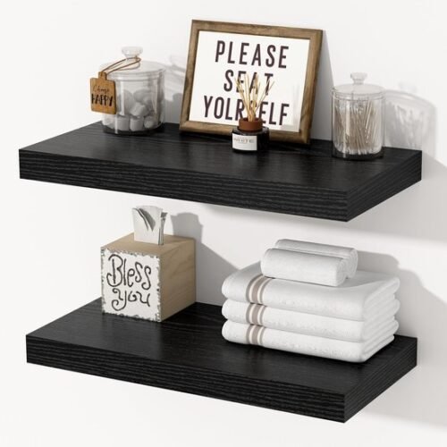 Unyqoos® Diepe zwarte wandplanken set van 2 voor veelzijdige opbergruimte en decoratie