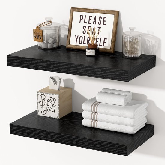 Unyqoos® Diepe zwarte wandplanken set van 2 voor veelzijdige opbergruimte en decoratie