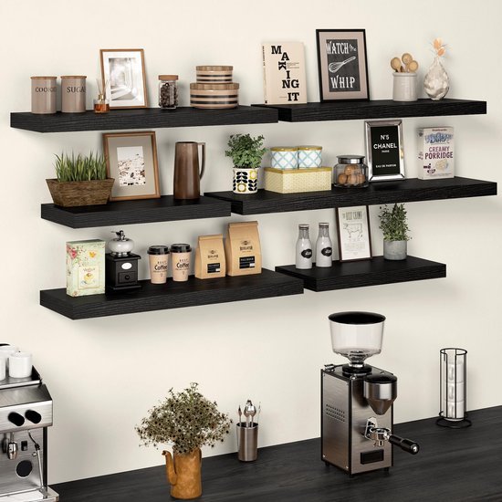 Unyqoos® Diepe zwarte wandplanken set van 2 voor veelzijdige opbergruimte en decoratie