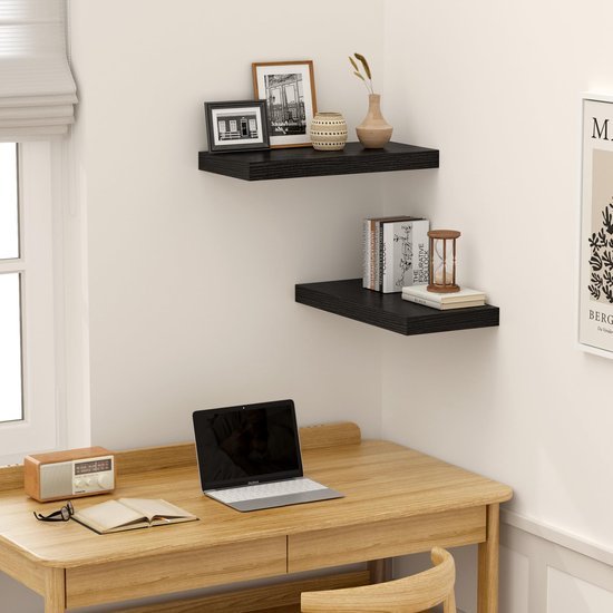 Unyqoos® Diepe zwarte wandplanken set van 2 voor veelzijdige opbergruimte en decoratie