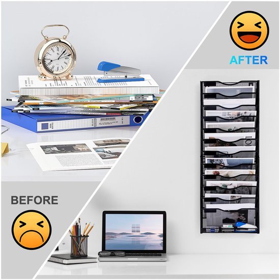 Unyqoos® Metalen wandorganizer met 12 vakken voor documenten en tijdschriften