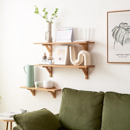 Unyqoos® Decoratieve zwevende wandplank van eikenhout met stevige houders voor elke ruimte