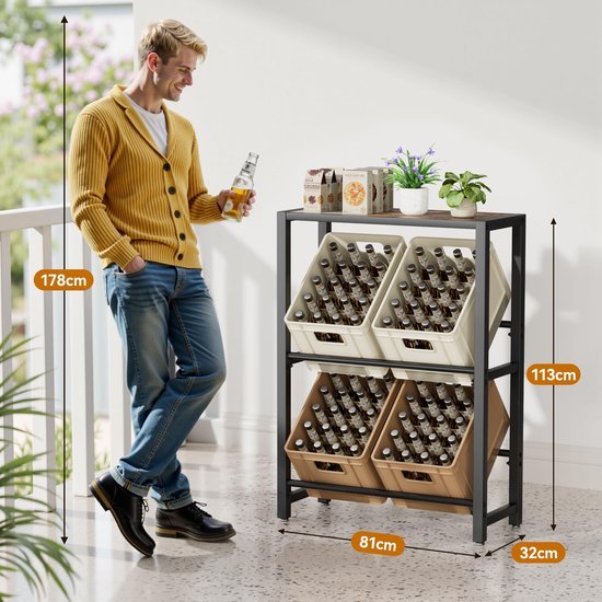 550x550-29499.jpg Unyqoos® Ruimtebesparend metalen drankrek met houten plank en verstelbare poten
