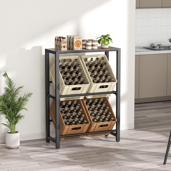 550x550-29500.jpg Unyqoos® Ruimtebesparend metalen drankrek met houten plank en verstelbare poten