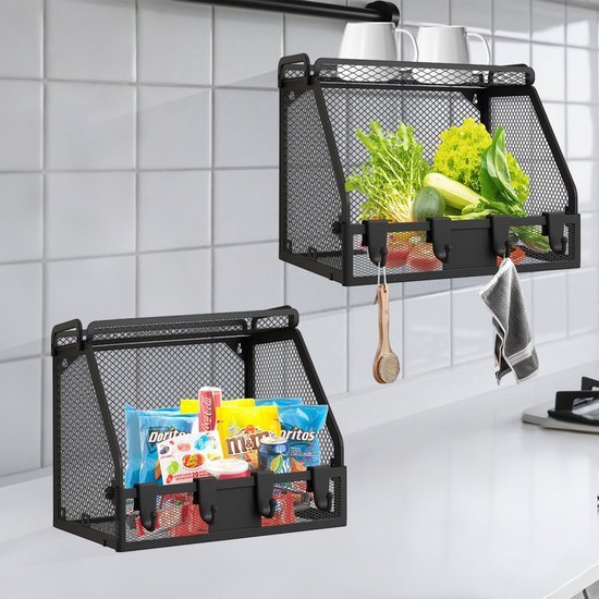 Unyqoos® Ruimtebesparende opvouwbare hangende fruitmanden set voor keukenorganisatie