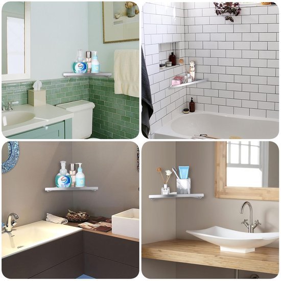 Unyqoos® Roestvrijstalen Hoekdoucherek Wandplank Driehoekige Opberger voor Badkamer en Keuken 30 cm Zilver