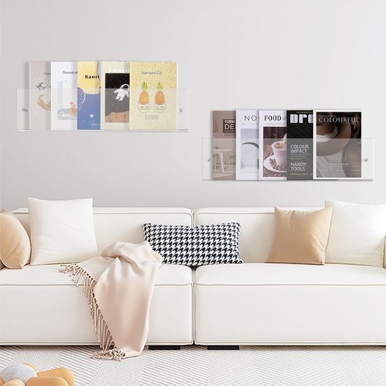 550x550-29593.jpg Unyqoos® Transparante acryl wandplanken voor tijdschriften en boeken 60 cm set van 2