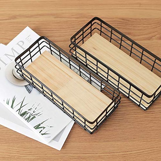 550x550-29604.jpg Unyqoos® Stijlvolle metalen wandkorf met houten basis voor veelzijdige opslag