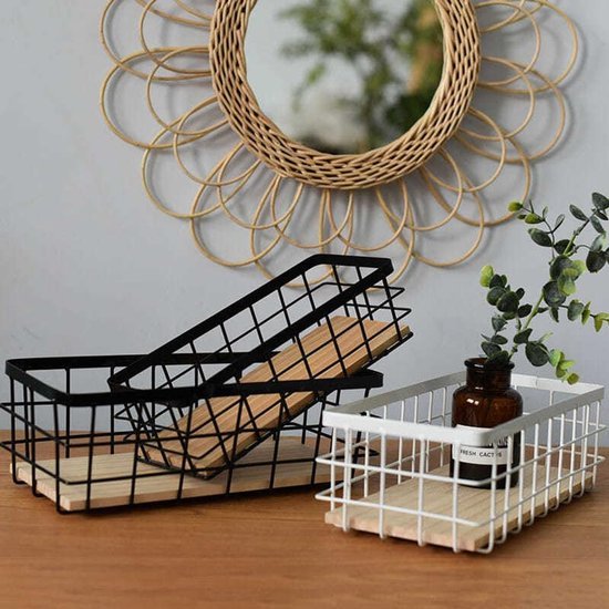 550x550-29605.jpg Unyqoos® Stijlvolle metalen wandkorf met houten basis voor veelzijdige opslag