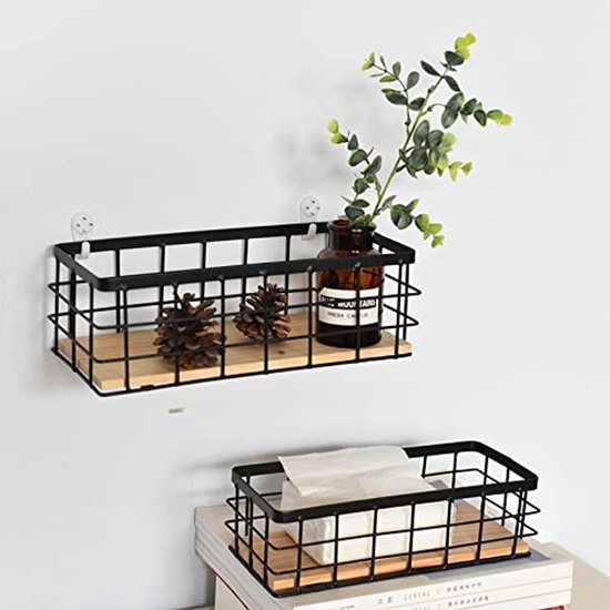 550x550-29606.jpg Unyqoos® Stijlvolle metalen wandkorf met houten basis voor veelzijdige opslag