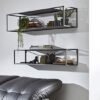 Unyqoos® Moderne set van twee zwarte metalen wandrekken voor stijlvolle opbergruimte