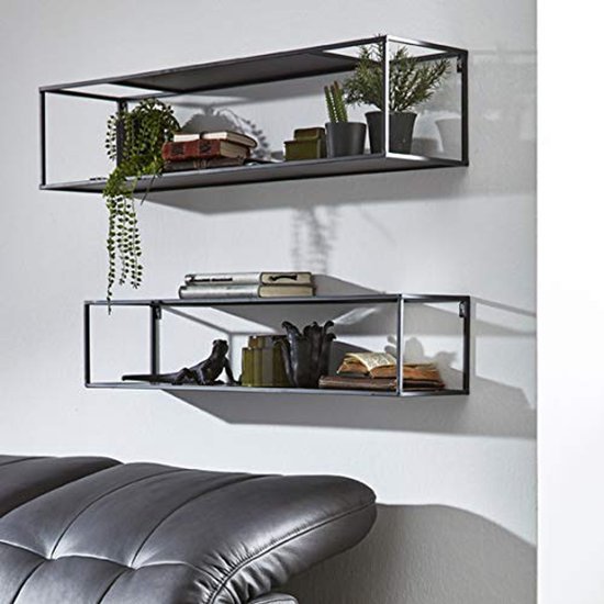 Unyqoos® Moderne set van twee zwarte metalen wandrekken voor stijlvolle opbergruimte