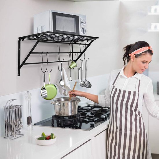 Unyqoos® Ruimtebesparend hangend keukenrek met haken en moderne uitstraling