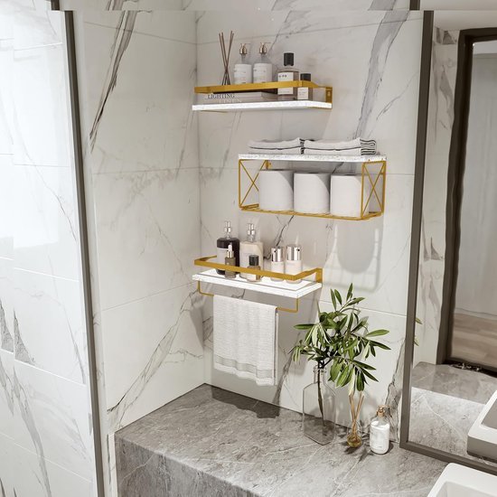 Unyqoos® Stijlvolle zwevende wandplanken met draadmand en handdoekhouder voor elke kamer