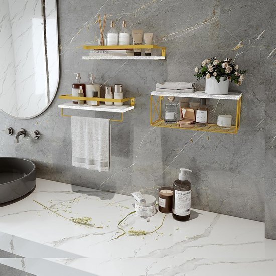 Unyqoos® Stijlvolle zwevende wandplanken met draadmand en handdoekhouder voor elke kamer