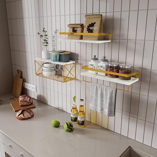 Unyqoos® Stijlvolle zwevende wandplanken met draadmand en handdoekhouder voor elke kamer