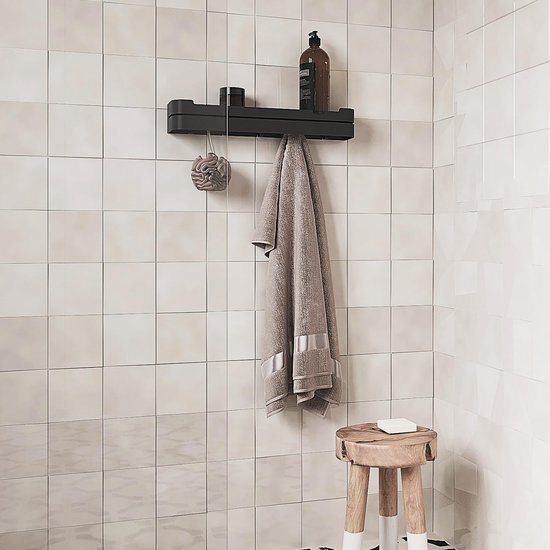 Unyqoos® Zwart metalen wandrek met plank voor badkamer en keuken opbergruimte