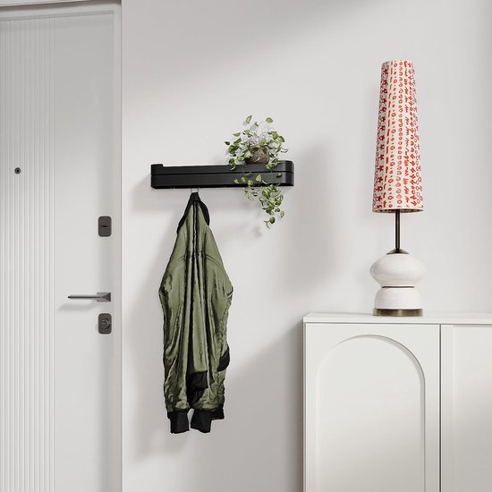 Unyqoos® Zwart metalen wandrek met plank voor badkamer en keuken opbergruimte