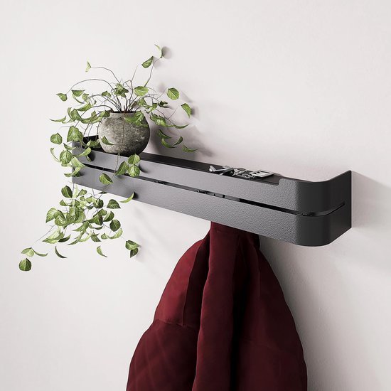 Unyqoos® Zwart metalen wandrek met plank voor badkamer en keuken opbergruimte
