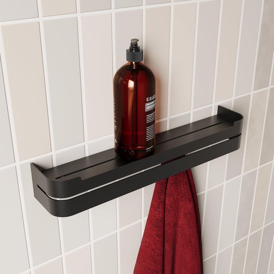 Unyqoos® Zwart metalen wandrek met plank voor badkamer en keuken opbergruimte