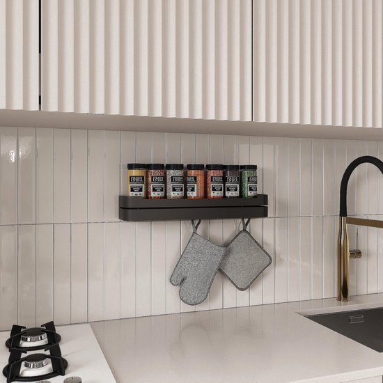 Unyqoos® Zwart metalen wandrek met plank voor badkamer en keuken opbergruimte