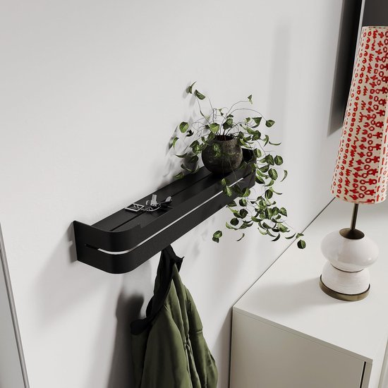 Unyqoos® Zwart metalen wandrek met plank voor badkamer en keuken opbergruimte