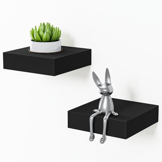 Unyqoos® Zwarte zwevende wandplanken voor decoratie en functionele opslag