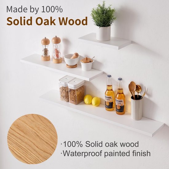 550x550-29703.jpg Unyqoos® Set van twee witte zwevende wandplanken van massief eikenhout voor diverse ruimtes