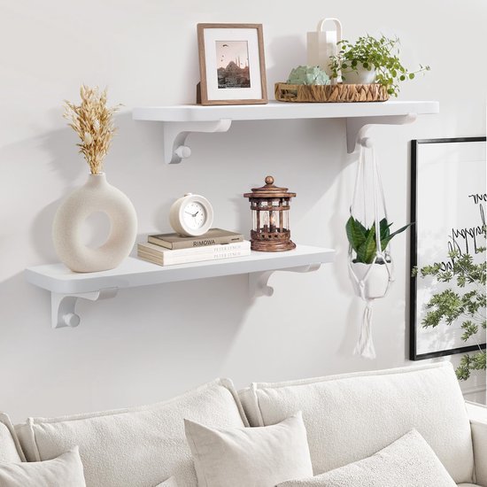 550x550-29734.jpg Unyqoos® Set van twee witte zwevende wandplanken van massief grenenhout voor diverse ruimtes
