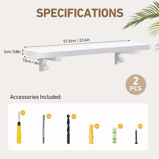 550x550-29738.jpg Unyqoos® Set van twee witte zwevende wandplanken van massief grenenhout voor diverse ruimtes