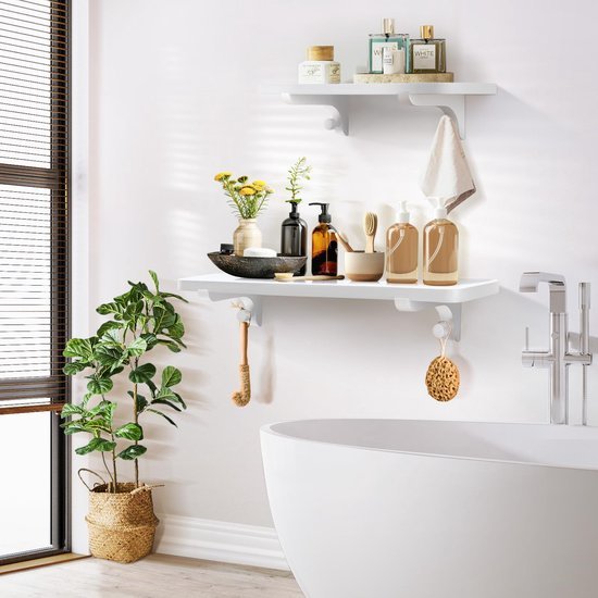 550x550-29739.jpg Unyqoos® Set van twee witte zwevende wandplanken van massief grenenhout voor diverse ruimtes