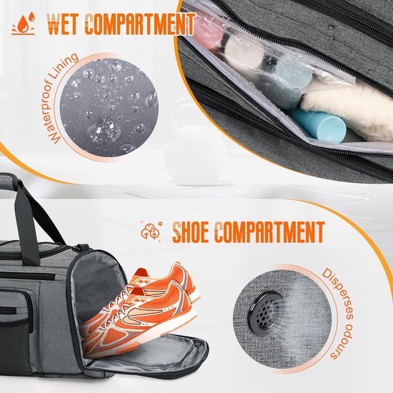Unyqoos® Ruime sport- en reistas met schoenenvak en waterdichte voering