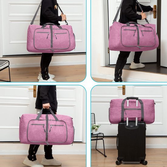 Unyqoos® Ultieme Opvouwbare Reistas met Schoenenvak voor Kamperen en Fitness, Lichtpaars, 65 Liter Capaciteit