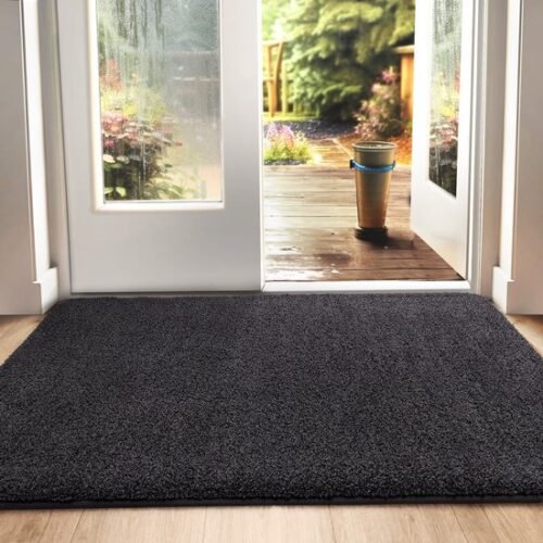 Unyqoos® Hoogwaardige Absorberende Deurmat voor Binnen en Buiten, Antislip, Wasbaar, 60 x 90 cm, Zwart-Grijs