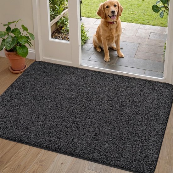 Unyqoos® Hoogwaardige Absorberende Deurmat voor Binnen en Buiten, Antislip, Wasbaar, 60 x 90 cm, Zwart-Grijs