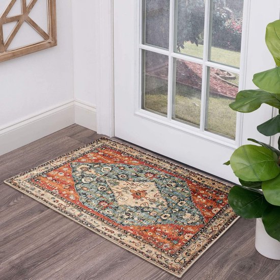 Unyqoos ® Stijlvolle Boho Deurmat voor Binnengebruik met Antislip en Wasbare Eigenschappen, 60 x 90 cm, Rode Tint