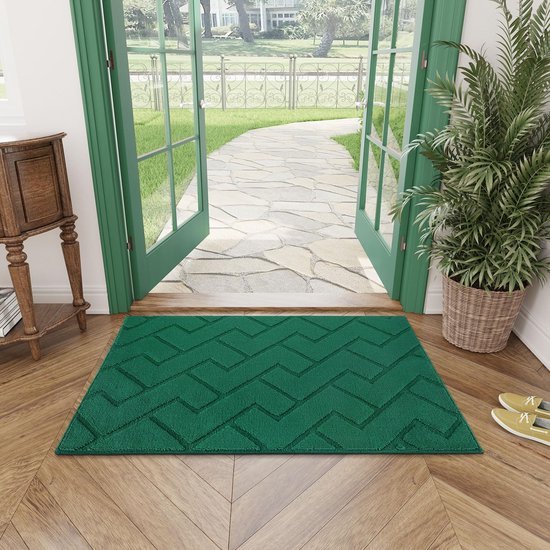 Unyqoos® Wasbare Antislip Deurmat voor Binnen en Buiten, Vuilafstotend, Absorberend, 50 x 80 cm, Groen